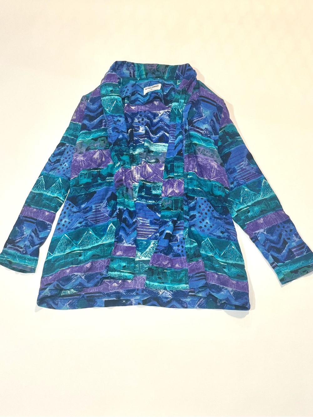 Vintage 90s Alfred Dunner Abstract Print Open Front Jacket Blazer Women Size 8